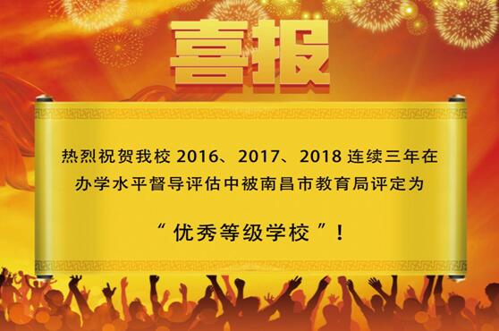 热烈祝贺南昌向远轨道技术学校2016、2017、2018连续三年被南昌市教育局评定为“优秀等级学校”！