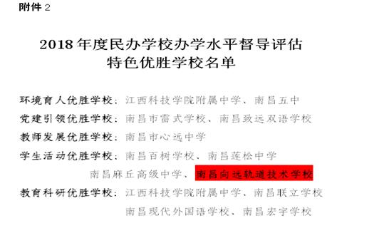 热烈祝贺南昌向远轨道技术学校2016、2017、2018连续三年被南昌市教育局评定为“优秀等级学校”！