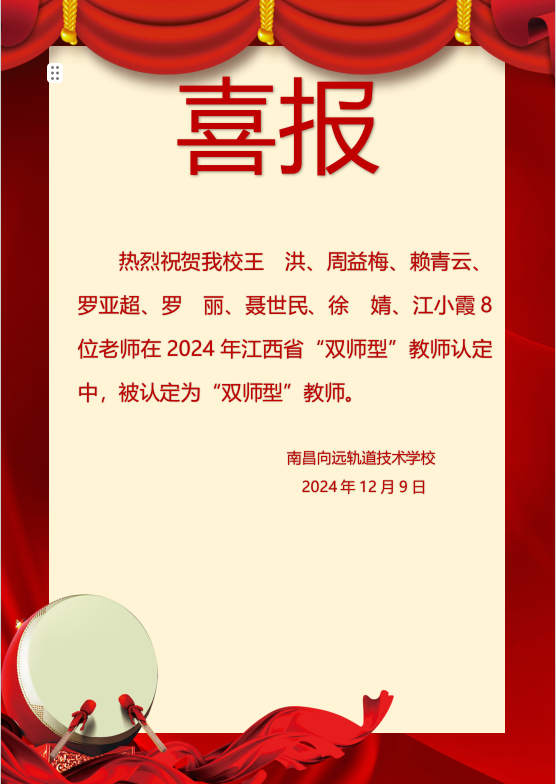 热烈庆祝我校8位老师获得2024年江西省“双师型”教师认定